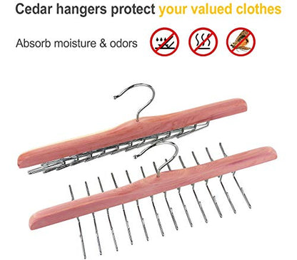 TOPIA HANGER American Red Cedar Wooden Tie Racks for Closet, 24 Tie Hangers Organizer, High-Grade Space Saving Necktie Holder for Storage and Display Bra, Tank Top, Camisole (1-Pack) CT14T