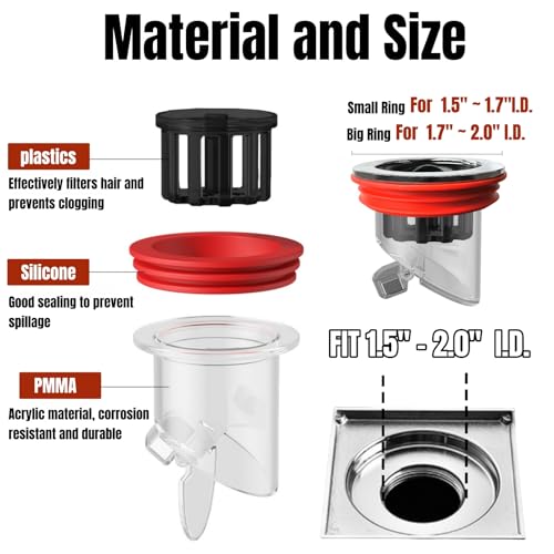 2Pcs Odor Proof Floor Drain, Floor Drain backflow Preventer, Shower Plug, Magnetic One-Way Drain Valve, Prevent Odor Dispersion in Bathrooms, and Kitchens (1.5''-2.0'' Caliber)