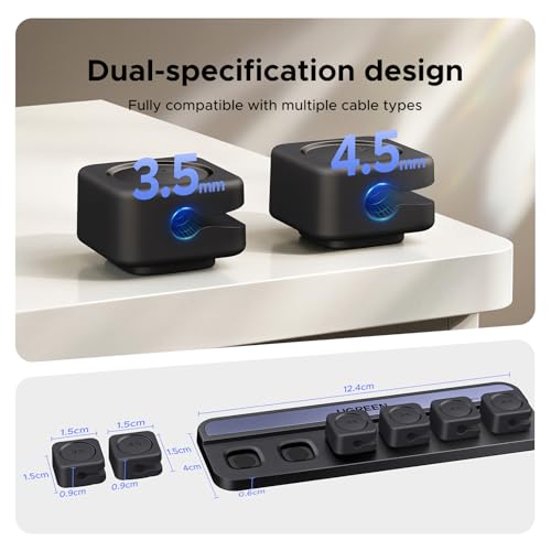 UGREEN Desk Cable Organizer, Magnetic Cord Holder 6 Pack, Silicone Cable Clip with Strong Magnet, 2 Sizes for Charging Cords, Easy Cable Management for Desk, Nightstand, Car, Home Office