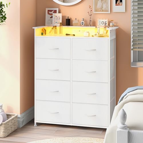 White Dresser for Bedroom with Power Outlets and L... (White)
