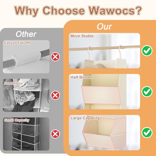 Hanging Closet Organizer 4 Shelf Collapsible Fabric Closet Organizers and Storage Hanging with Mesh Pocket for Clothes, Hanging Wardrobe Organizers and Storage for Sweater T-Shirt Shoes Toys, Beige