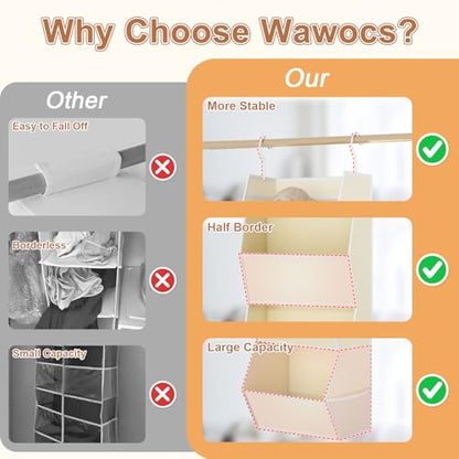 Hanging Closet Organizer 4 Shelf Collapsible Fabric Closet Organizers and Storage Hanging with Mesh Pocket for Clothes, Hanging Wardrobe Organizers and Storage for Sweater T-Shirt Shoes Toys, Beige
