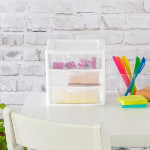 Sterilite Clearview Plastic Multipurpose Small 3 Drawer Desktop Storage Organization Unit for Home, Classrooms, or Office Spaces, White, 6 Pack | White - Organizing Drawers, Containers for Bathroom, Closet, Kitchen, and Bedroom