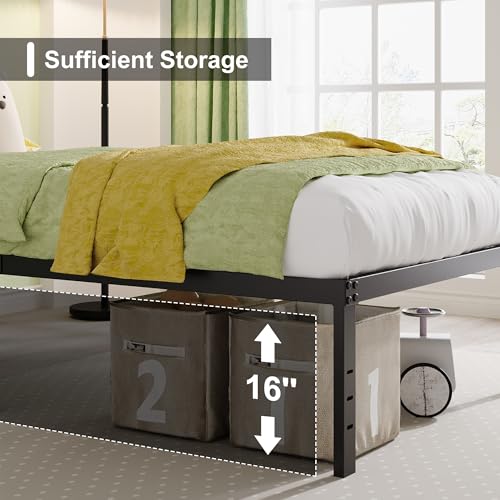 EMODA 18 Inch Twin XL Bed Frames Heavy Duty with Tall Storage Space | XL Twin Metal Platform Bed Frame No Box Spring Needed Noise Free, Easy Assembly, Black