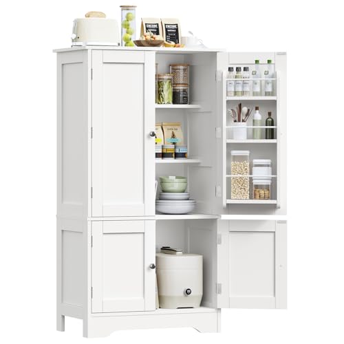 43'H Pantry Cabinet with 4 Doors, Kitchen Cabinet... (White-1 | Engineered Wood)