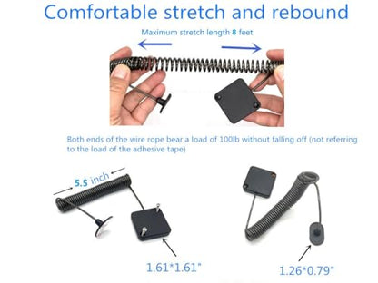 8ft Longer Retractable Cable Lock with Double Sided Adhesive for Gaming Controller, Tablets, Mobile Phones Other Hardware Showroom and Controller, TV, DVD Remote Control Tether (2Pack)