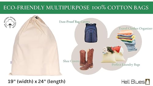 HB 4-Pack Cotton Large Drawstring Pouches 19" x 24" Dust-Proof Bags Cover | Grocery Home Storage Luggage Organizer Muslin Storage for Shoes, Handbags, Backpacks