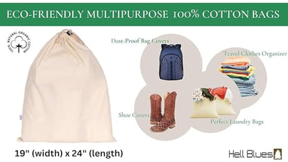 HB 4-Pack Cotton Large Drawstring Pouches 19" x 24" Dust-Proof Bags Cover | Grocery Home Storage Luggage Organizer Muslin Storage for Shoes, Handbags, Backpacks