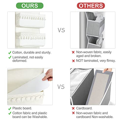Dahey Over The Door Organizer 5 Pockets Hanging Behind Door Storage, White | Boho Cotton Tassels, Fits 1.77" Door, Space Saving & Big Capacity, Versatile Use, for Nursery Bathroom Bedroom Dorm Decor
