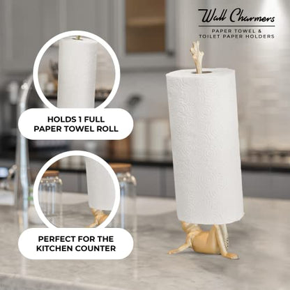 Gold Paper Towel Holder, Metal Toilet or Kitchen Paper Holder for Floor or Countertop, Gold Frog | 18.6 inch tall gold cast iron hand towel holder for kitchen countertop or bathroom with weighted base, no assembly