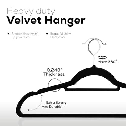 Utopia Home Velvet Hangers 100 Pack – Premium Hangers with Tie Bar - Black | Non-Slip Slim Clothes & Coat Hangers with Tie Bar, Space-Saving Heavy Duty Design, 360° Swivel Hook