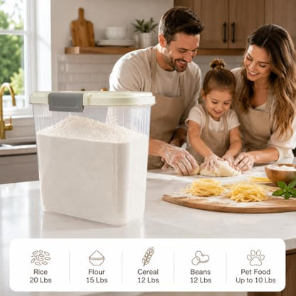 Large Rice Storage Container 15-20 Lbs, Tall Flour Container Dry Food Bin