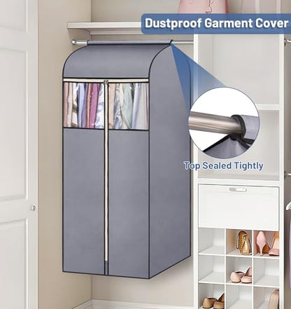 SLEEPING LAMB 54'' Hanging Garment Bags for Closet Storage Sealed Completely Jackets Coats Suits Clothes Rack Cover for Wardrobe with Clear PVC Window, 2 Packs, Grey(Hanging Rod Not Included)
