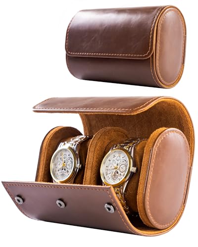 2 Watch Travel Case-Classic Leather Watch Case Wit... (Espresso)