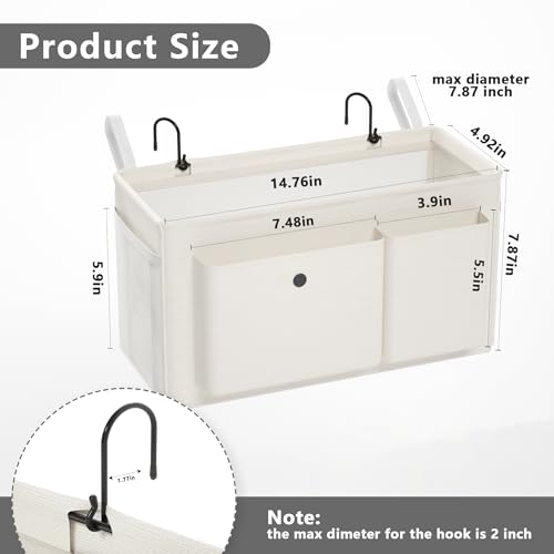 Bedside Caddy Bedside Storage Hanging Organizer for Bunk Dorm Bed Rail | Bed Caddy with Hooks, Top Bunks and Dorm Essentials for Water, Tissues, Tablets, Books, Phones, Remotes and Other Necessories