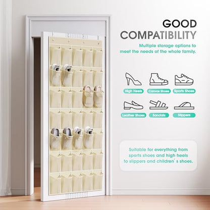 WVM Over the Door Shoe Organizer with 35 Breathable Mesh Pockets, Hanging Shoe Organizer for Door with 4 Metal Hooks, Large Capacity Closet Storage for Shoes, Accessories