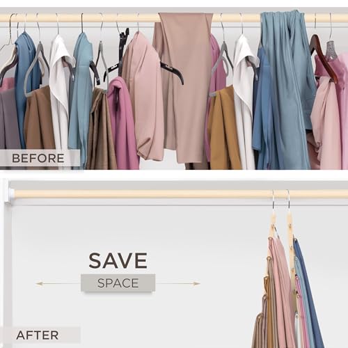 Pants Hangers Space Saving - 2 Pack European Beechwood Scarf and Jean Hangers - Closet Organizer and Space Saver Pant Rack, Leggings Hanger, and Scarf Holder with 360° Swivel Hook