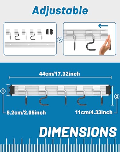 Mop and Broom Holder Wall Mount Garden Tool Rack Organizer | Modern Style, Movable Aluminum Alloy Wall Mounted Hook, Storage Gift for Bathroom, Closet, Laundry Room, Garage, Tool Room