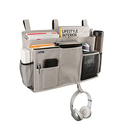 Surblue Bedside Caddy Hanging Bed Organizer Storage Bag Pocket for Bunk and Hospital Beds, College Dorm Rooms Baby Bed Rails,Camp (8 Pockets),Gray