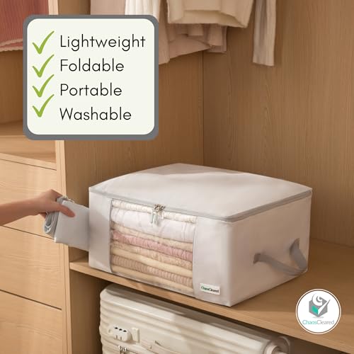 2 Pack Clothing Storage Bags Clothes Organizer folding fabric bags for sweaters, clothing, garment, bedding, quilt, linens, large folding organizers with zip & window, mothproof underbed space savers