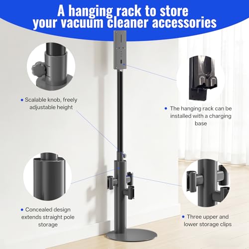 Nukisa Vacuum Stand Compatible with Dyson V15 V12 V11 V10 V8 V7, Metal Storage Holder for Cordless Vacuum & Accessories, The Vacuum Attachment Holder is Retractable Hanging Standing Dock Accessorise