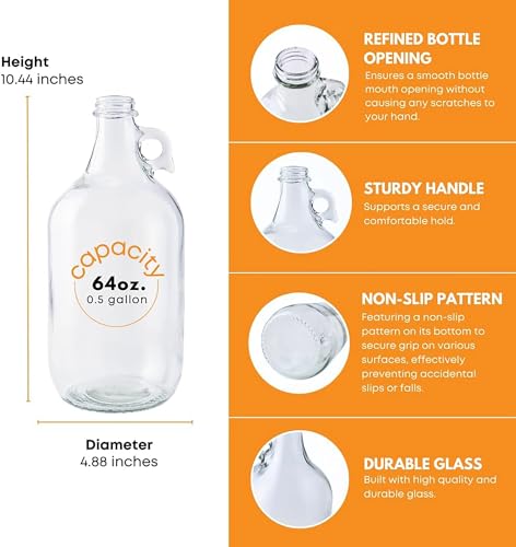 6-Pack Half-Gallon Glass Jug Set (64 oz) w/12 Poly... (6 Count | Clear | Glass)