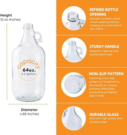 6-Pack Half-Gallon Glass Jug Set (64 oz) w/12 Poly... (6 Count | Clear | Glass)