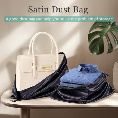 6 Pack Purse Dust Bags Large Silk Drawstring Dust Bag Cover for Handbag Shoe Storage(Black, M-19.6 × 15.7 in)