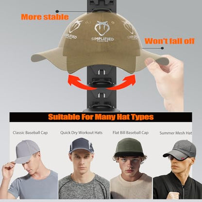 Hat Organizer for Baseball Caps Hold Up to 40 Hats, 2 Pack Hat Rack for Wall, Strong Adhesive Hat Storage Display Holder for Closet Door and Wall (Black)