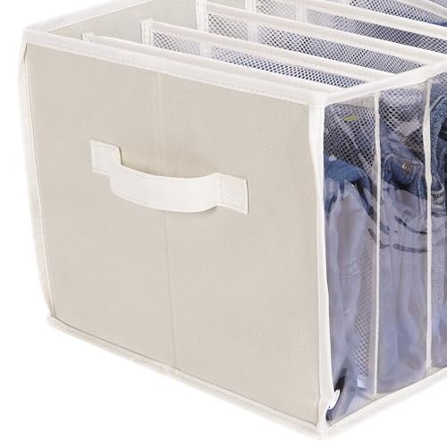 Zilink Jean Organizers for Closet Wardrobe Clothes Organizer, Beige, 3 Pack | 7 Grids Divider, Support Board, Upgraded Extra Large Sweater Organizer for Closet for Jean, Pant, Sweaters, T-Shirt