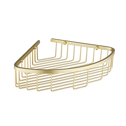 Bathroom Shower Caddy Corner Shelf Basket, Corner-Hollow Design, Ultra Sturdy Rust-Proof Stainless Steel Shelf Organizer Shampoo Holder, Wall Mounted Storage Rack for Bathroom, Brushed Gold