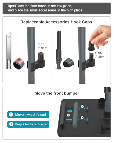 Cordless Vacuum Stand, Height-Adjustable Stick Vacuum Standing Dock Station, 7 Accessory Holders Attachments Organizer and Storage Box (Max. 1.8" Vac Wand)