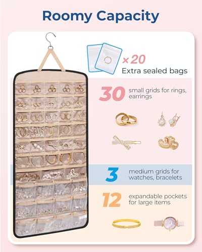 BAGSMART Hanging Jewelry Organizer, Necklace Holder Extra Large Black | Anti-tangle Necklace Organizer Earrings Rings Closet, Door,1 Piece