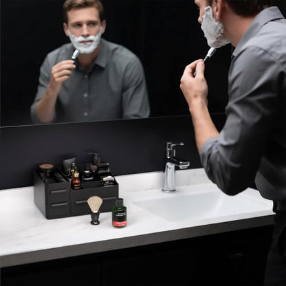 Men's Cologne Organizer with Drawers: Black Men Bathroom Counter Organizer, Dresser Organizer for Shaving Kit, Skincare, Gifts for Men
