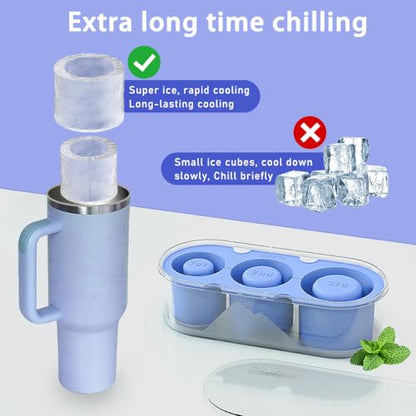 Silicone Ice Mold for Stanley Cup 30 40oz, Tumbler Ice Maker | Easy Fill and Release Without Touching Ice, Ice Cube Tray with Clear Lid and Bin for Freezer, Whiskey, Cocktail (Blue)