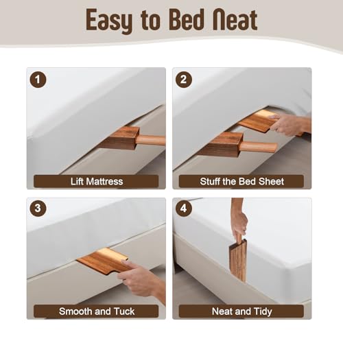 2PCS Mattress Lifter and Bed Sheet Tucker Tool Set, Upgraded Acacia Wood | Mattress Lifter Wedge and Bed Maker Tool, Reusable, Comfort Grip and Lever-Action Lift for Tuck Sheets or Bed Skirts