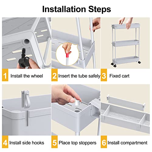 Slim Storage Cart 4 Tier,Bathroom Organizer Rolling Utility,Mobile Shelving Unit Slide Out for Office, Kitchen, Laundry Room & Narrow Places,Gray