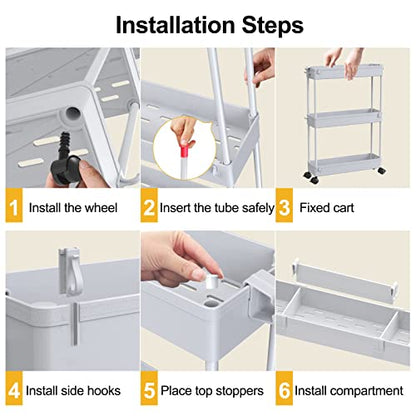 Slim Storage Cart 4 Tier,Bathroom Organizer Rolling Utility,Mobile Shelving Unit Slide Out for Office, Kitchen, Laundry Room & Narrow Places,Gray