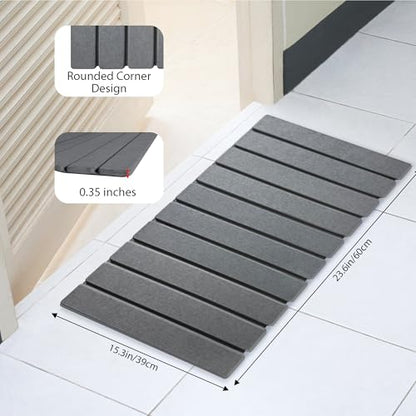 Foldable Stone Bath Mat, Quick Drying Diatomaceous Earth Shower Mat with Non-Slip Rubber Backing, 23.6 x 15.4 inch, Super Absorbent Stone Mat for Bathroom Floor, Easy to Clean