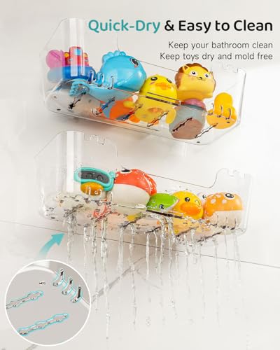 Bath Toy Storage Organizer 2 Pack, Bath Toy Holder with Drain Holes | Durable Plastic Bathtub Toy Storage for Bathroom, Quick-Dry Drainable Shower Caddy, Easy to Clean and Install
