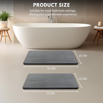 Extra Large Diatomaceous Earth Stone Bath Mat, 31.5"x19.7" | Super Absorbent, Premium Fast-Drying Diatomite Bathmats, Non-Slip Base, Easy Clean for Shower Floor & Bathroom (Dark Gray)