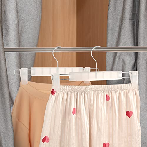 GUANJUNE Clothes Pants Hangers, Space-Saving Skirt Holders with 360 ° Swivel Hooks, Adjustable Clips, Trouser Hangers, Clothes Coat Garment Jeans Hangers (20 Pack, Transparent)