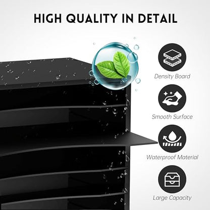 5 Tier Wood Desk Organizer, Mail Sorter and Paper Organizer for Desk, Black | Wooden Desktop Organizer for Sorting Papers, Letters and Mails, Literature Organizer for Home Office, Classroom Organization