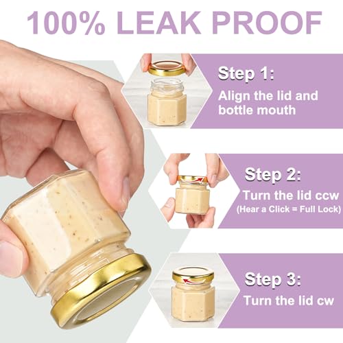 60 Pcs 1.5 Oz Mini Honey Jars with Airtight Lids,Hexagon Glass