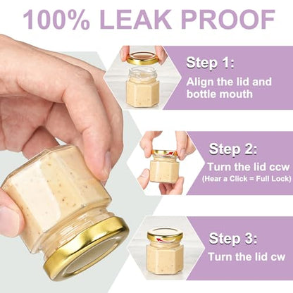 60 Pcs 1.5 Oz Mini Honey Jars with Airtight Lids,Hexagon Glass