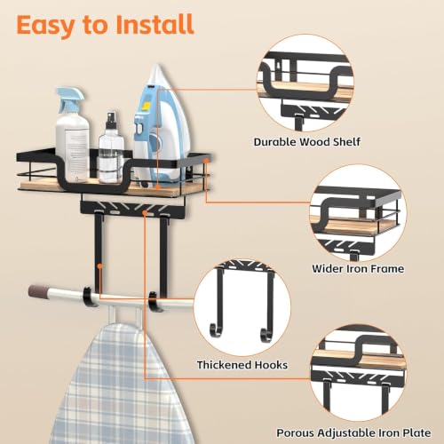 PAROTO Ironing Board Holder Wall Mount, Laundry Room Organization Storage, Black, T&V Shaped Space Saving Ironing Board Hanger for Laundry Room Decor and Accessories