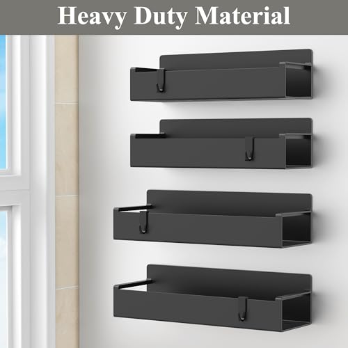 4 Pack Magnetic Spice Rack Organizer for Refrigerator and Oven, Black Fridge Organizers and Storage for Kitchen | Kitchen Magnetic Shelf for Fridge, Spice Organizer and Storage, Baby Bottle Holder for Fridge, Magnetic Tea Bag Organizer