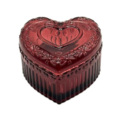 Glass Jewelry Box Heart Shape Cute Box for Storage Ring Earring Trinket Vintage Jewelry Organizer Decorative Gift for Women Girls-GRB003-Red