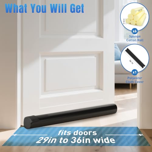BlissTrends Door Draft Stopper Covers Gaps up to 2.36", Draft Stopper for Bottom of Door Soundproof, Windproof, Dustproof, Block Light, Insect Resistant, Under Door Draft Stopper 36 Inch (Black)