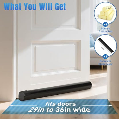 BlissTrends Door Draft Stopper Covers Gaps up to 2.36", Draft Stopper for Bottom of Door Soundproof, Windproof, Dustproof, Block Light, Insect Resistant, Under Door Draft Stopper 36 Inch (Black)